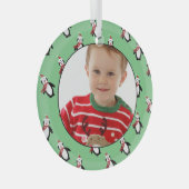 Niedliches Pinguin-Muster-benutzerdefiniertes Foto Ornament Aus Glas (Vorderseite Rechts)