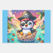Niedliches Pinguin Pirate Adventure Geschenkpapier Set (Vorderseite 3)