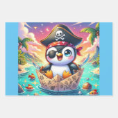 Niedliches Pinguin Pirate Adventure Geschenkpapier Set (Vorderseite 2)
