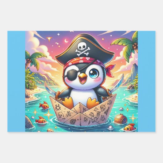 Niedliches Pinguin Pirate Adventure Geschenkpapier Set (Vorderseite 2)