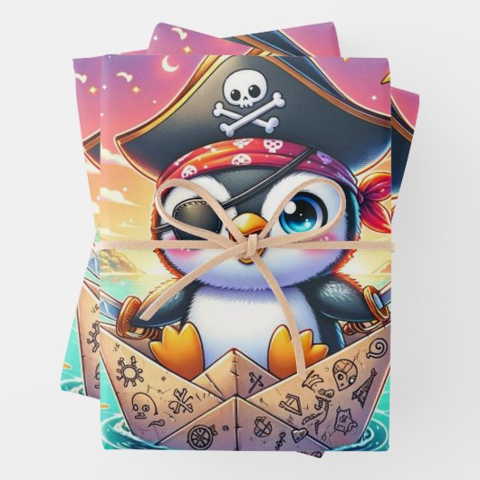Niedliches Pinguin Pirate Adventure Geschenkpapier Set (Beispiel)