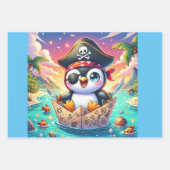 Niedliches Pinguin Pirate Adventure Geschenkpapier Set (Vorderseite)