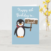 Niedliches Pinguin-Tragen von Scarf-Design Karte (Gelbe Blume)