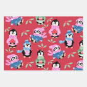 Niedliches Pinguin- und Streifenpapier Geschenkpapier Set (Vorderseite 3)
