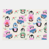Niedliches Pinguin- und Streifenpapier Geschenkpapier Set (Vorderseite)