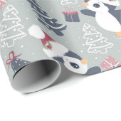 Niedliches Pinguin Weihnachtswrapping Paper Geschenkpapier (Rolleneckpunkt)