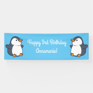 Niedliches Pinguin Winter Kindergeburtstag Party Banner