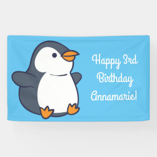 Niedliches Pinguin Winter Kindergeburtstag Party Banner