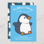 Niedliches Pinguin Winter Kindergeburtstag Party Einladung (Vorne/Hinten)