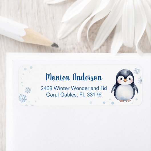 Niedliches Pinguin-Winter-Personalisiert-Label (Insitu)