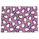 Niedliches Pinguinmuster Lila Große Geschenktüte (Vorderseite)