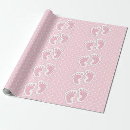 Niedliches Pink Baby Girl Footprints Muster Geschenkpapier