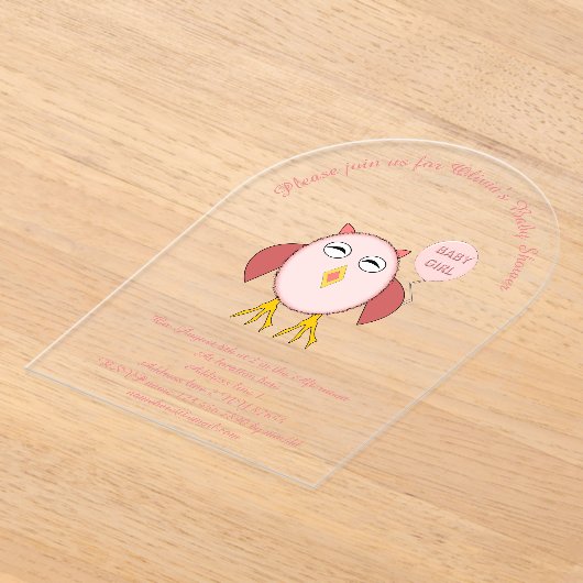 Niedliches Pink Baby Girl Owl Custom Baby Dusche Acryleinladungen (Ablage )