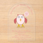 Niedliches Pink Baby Girl Owl Custom Baby Dusche Acryleinladungen (Vorderseite)