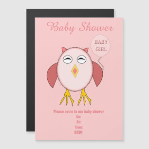 Niedliches Pink Baby Girl Owl Custom Baby Dusche Magneteinladung