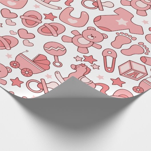 Niedliches Pink Baby Item Muster Geschenkpapier (Ecke)