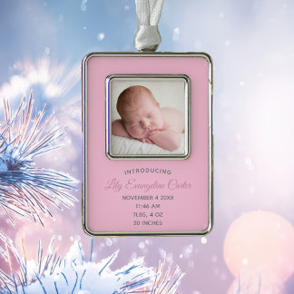 Niedliches Pink Baby Neugeborenes Foto Keepake Ges Rahmen-Ornament Silber