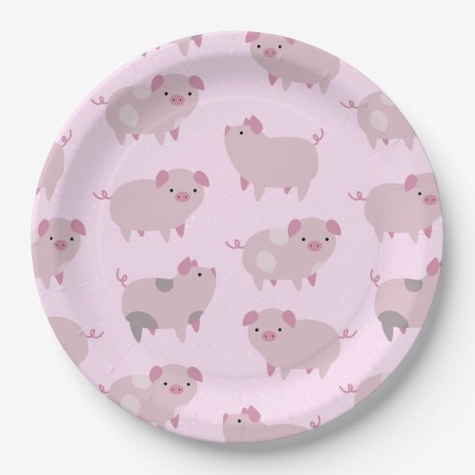 Niedliches Pink Baby Pantoletten Muster & Dots Pappteller (Vorderseite)
