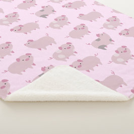 Niedliches Pink Baby Piglets Muster & Monogramm Sherpadecke