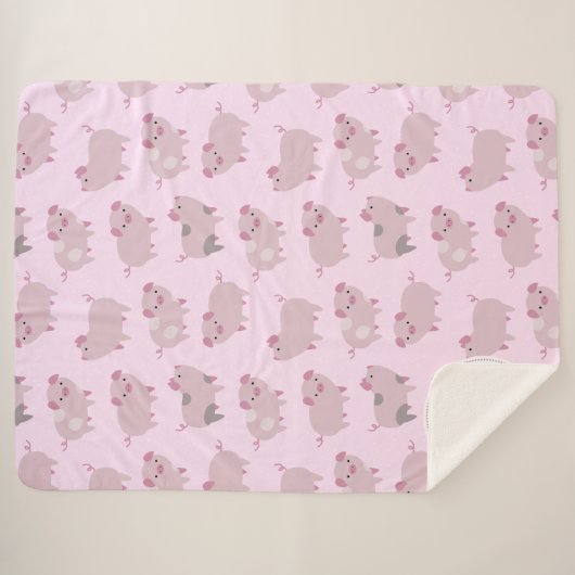 Niedliches Pink Baby Piglets Muster & Monogramm Sherpadecke (Vorderseite (Horizontal))