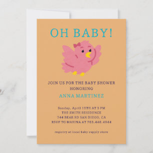 Niedliches Pink Bird Thema Girl Baby Dusche Einladung