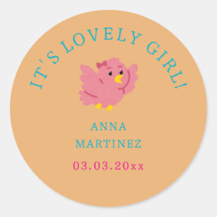 Niedliches Pink Bird Thema Girl Baby Dusche Runder Aufkleber