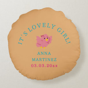 Niedliches Pink Bird Thema Girl Baby Dusche Rundes Kissen