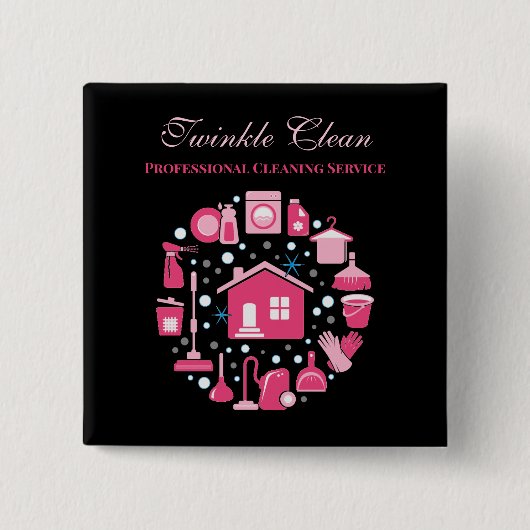 Niedliches Pink Black Supplements Reinigungsservic Button (Vorderseite)