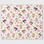 Niedliches Pink Blume Girls Wrapping Paper Geschenkpapier (Flach)