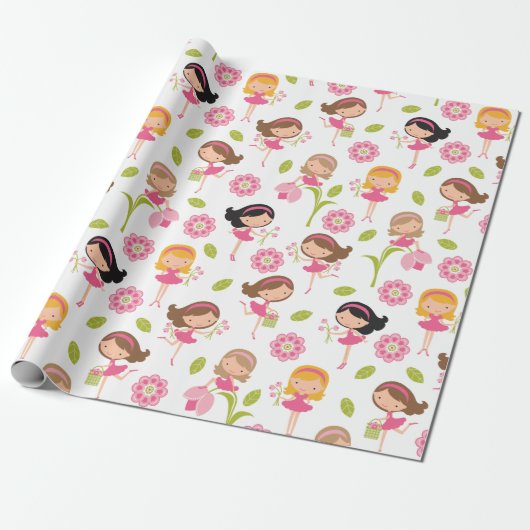 Niedliches Pink Blume Girls Wrapping Paper Geschenkpapier (Ungerollt)