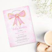 Niedliches Pink Bow Gold Glitzer Baby Girl Einladung