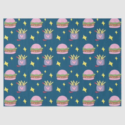 Niedliches Pink Burger and Fries Pattern Tissue Pa Seidenpapier (Vorderseite)