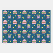 Niedliches Pink Burger and Fries Pattern Wrapping Geschenkpapier Set (Vorderseite)