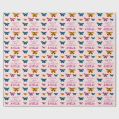 Niedliches Pink Butterfly Pattern Girl Happy Birth Geschenkpapier (Flach)