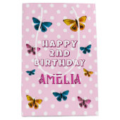 Niedliches Pink Butterfly Pattern Girl Happy Birth Mittlere Geschenktüte (Vorderseite)
