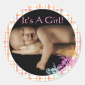 Niedliches Pink Coral Baby Girl mit Ihrem Baby Fot Runder Aufkleber (Vorderseite)