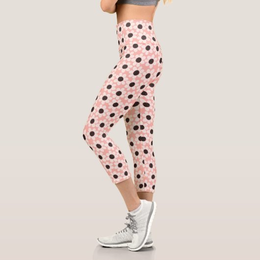 Niedliches Pink Daisy Blume Muster Capri Leggings (Links)
