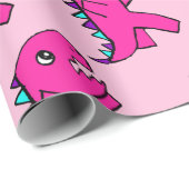 Niedliches Pink-Dinosaurier-Wrapping-Papier Geschenkpapier (Rolleneckpunkt)