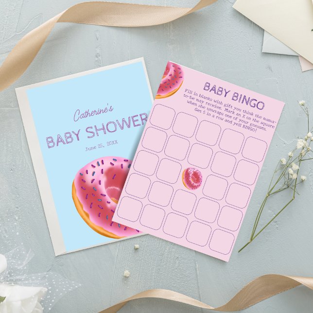 Niedliches Pink Donut Baby Dusche Bingo Spiel (Von Creator hochgeladen)