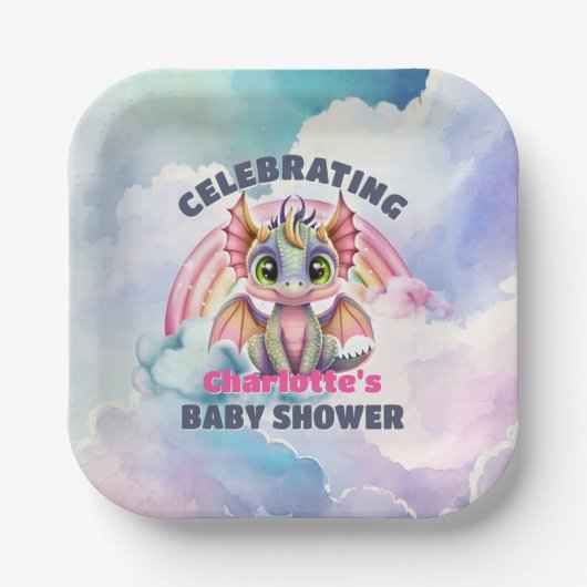 Niedliches Pink Dragon Baby Dusche Party Pappteller (Vorderseite)