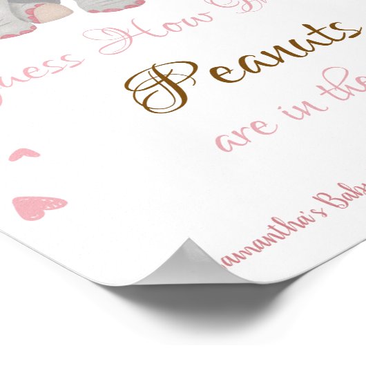 Niedliches Pink Elephant Girl Baby Duschzeichen Poster (Ecke)