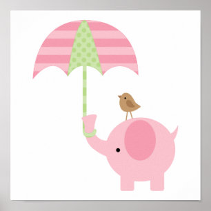 Niedliches Pink Elephant Girl Kinderzimmer Poster