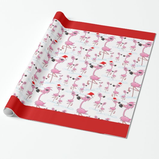 Niedliches Pink Flamingos Weihnachtsmannmütze Wrap Geschenkpapier (Ungerollt)