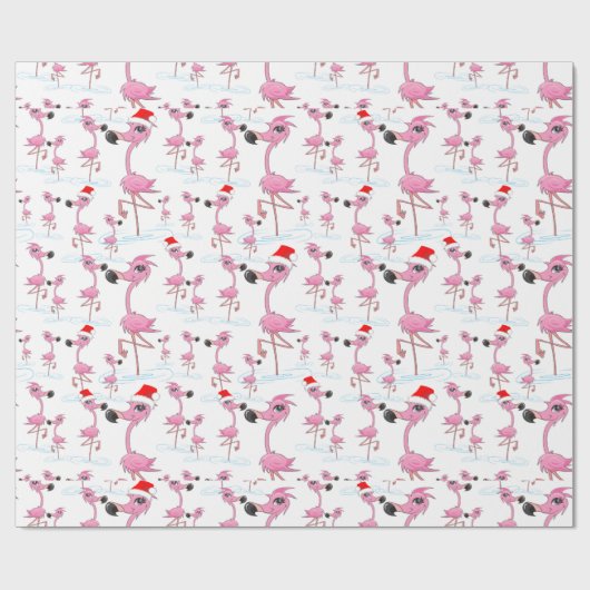 Niedliches Pink Flamingos Weihnachtsmannmütze Wrap Geschenkpapier (Flach)