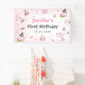 Niedliches Pink Ghost Halloween 1. Geburtstag Banner (Insitu)
