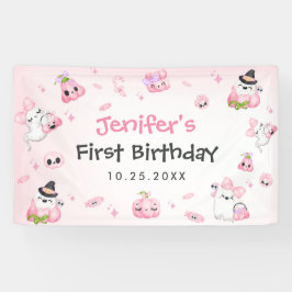Niedliches Pink Ghost Halloween 1. Geburtstag Banner