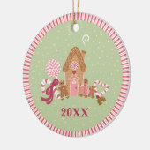 Niedliches Pink Gingerbrot Candy Round Ornament (Links)