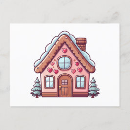 Niedliches Pink Gingerbrot House Feiertagspostkarte