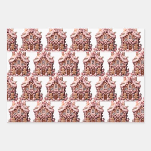 Niedliches Pink Gingerbrot House Geschenkpapier Set (Vorderseite)