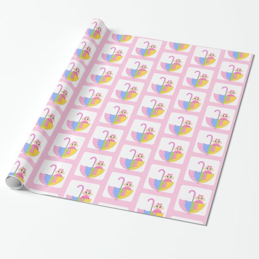 Niedliches Pink Girl Babyduschmuster Geschenkpapier (Ungerollt)